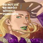  1boy absurdres artist_name blonde_hair brown_hat chinese_commentary commentary_request denisefanta eyelashes gold_teeth green_eyes gyro_zeppeli hat highres jojo_no_kimyou_na_bouken long_hair long_sleeves looking_at_viewer male_focus portrait sideburns solo steel_ball_run watermark 