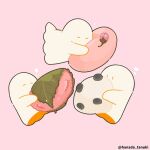  artist_name bud commentary_request daifuku floating food ghost hanada_tanuki heart holding holding_food mame_daifuku_(food) mochi no_humans original pink_background sakura_mochi sheet_ghost simple_background wagashi 