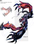  absurdres blue_eyes blue_sclera claws colored_sclera full_body highres horns karmaho no_humans official_art_inset pokemon pokemon_(creature) pokemon_focus simple_background talons wings yveltal 