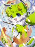 action_pose amur_carp anthro aquatic blue_eyes canid canine carp cyprinid cypriniform drawing fengxiang fish fox fur green_body green_fur hi_res holding_(disambiguation) koi male mammal open_mouth petals pose simple_background sketchbook smile solo tongue tongue_out typical_carp water water_splashes white_body white_fur