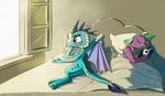  2017 bed doll dragon duo el-yeguero female feral friendship_is_magic inside male membranous_wings my_little_pony princess_ember_(mlp) scalie sleeping spike_(mlp) window wings 