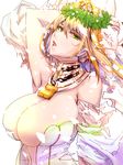  arm_behind_head armpits blonde_hair breasts cleavage dearmybrothers fate/extra fate/extra_ccc fate_(series) green_eyes huge_breasts lock looking_at_viewer navel nero_claudius_(bride)_(fate) nero_claudius_(fate)_(all) open_mouth solo teeth white_sleeves 
