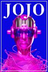  1other absurdres blender_(medium) blue-tinted_eyewear blue_background blue_eyes border colored_skin commentary compound_eyes cover english_commentary fake_cover halftone highres jojo_no_kimyou_na_bouken looking_at_viewer other_focus pink_skin portrait rezerkart solo stand_(jojo) stone_free stone_ocean straight-on string sunglasses tinted_eyewear white_border 