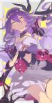  1girl breasts clothing_cutout commentary_request dress eori_eaka highres honkai_(series) honkai_impact_3rd long_hair magical_girl navel navel_cutout purple_dress purple_hair sirin sirin_(miracle_magical_girl) small_breasts smile solo symbol-shaped_pupils thighs twitter_username very_long_hair x-shaped_pupils yellow_eyes 