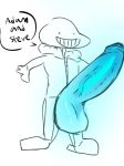  balls big_penis blue_penis clothed clothing foreskin huge_penis hyper hyper_penis maggotorium male penis sans_(undertale) simple_background text uncut undertale vein video_games what what_has_science_done why 