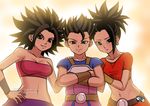  bracelet caulifla commentary_request dragon_ball dragon_ball_super earrings hoop_earrings jadenkaiba jewelry kale_(dragon_ball) kyabe midriff muscle navel red_skirt skirt spiked_hair strapless tubetop 