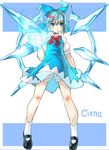  absurdres arm_at_side bangs black_footwear bloomers blue_background blue_dress blue_eyes blue_fire blue_hair blush bow character_name cirno clenched_hand dress dress_lift energy fire full_body glowing glowing_hand hair_between_eyes hair_bow highres ice ice_wings kneesocks_senritsu legs looking_at_viewer mary_janes powering_up puffy_short_sleeves puffy_sleeves serious shiny shiny_hair shoes short_dress short_sleeves sleeveless sleeveless_dress solo sparkle symbol touhou two-tone_background underwear white_background white_legwear wings 