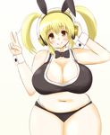  1girl bikini blonde_hair breasts brown_eyes cleavage huge_breasts nitroplus plump solo super_pochaco thick_thighs thighs twintails wide_hips 