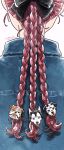  1girl black_bow blue_jacket bow braid commentary denim denim_jacket dog_hair_ornament facing_away from_behind hair_bow hair_focus hair_ornament highres jacket kawai_chihiro multiple_braids original red_hair solo untranslatable_commentary 