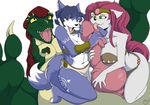  2017 alpha_channel anthro big_breasts breasts bucky_o&#039;hare_(series) canine cat crossover dinosaur erection feline female fox group jenny_(bucky_o&#039;hare) krystal licking male mammal nintendo oral penis penis_lick sex star_fox titfuck tongue tongue_out video_games yawg 