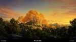  artist_name blue_sky cloud commentary english_commentary english_text forest gradient_sky highres hill landscape logo mountainous_horizon nature no_humans original outdoors painterly painting_(medium) philipp_urlich scenery sky sunlight traditional_media tree yellow_leaf yellow_sky 