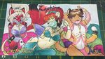  2017 anthro breasts brown_hair canine clothed clothing cougar feline female fox fur group hair harem harem_outfit j3t male mammal navel photo red_fur red_hair traditional_media_(artwork) white_hair 