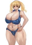  1girl bikini blonde_hair breasts brown_eyes cleavage huge_breasts nitroplus plump solo super_pochaco thick_thighs thighs twintails wide_hips 