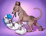 after_vaginal animal_genitalia animal_penis animal_vulva anus bodily_fluids canid canine canine_genitalia canine_vulva canis collar collar_only colored cum cum_in_vagina cum_inside cum_string dasyuromorph digital_drawing_(artwork) digital_media_(artwork) domestic_dog dominant dominant_male duo erection eye_contact female feral genital_fluids genitals grin looking_at_another male male/female mammal marsupial mimi-fox muzzle_(object) muzzled nude pawpads penis pink_pawpads quadruped recently_extinct_species shaded sharp_teeth smile tail teeth thylacine vulva