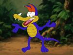  2026 3_toes 4_fingers aardvark alpha_channel anthro belly biped blue_body blue_scales colored curling_tail detailed_background digital_drawing_(artwork) digital_media_(artwork) dinosaur facial_horn fangs feet fingers flat_colors forest glance hi_res horn humanoid_feet humanoid_heel hybrid jungle kratts'_creatures looking_aside looking_at_viewer male mammal markings nixwerld nose_horn open_mouth painted_background pbs plant plantigrade pointy_ears prehistoric_species red_inner_ear red_stripes reptile scales scalie smile smiling_at_viewer solo standing striped_markings striped_tail stripes tail tail_markings teeth three-quarter_view toes toony tree ttark ventral_scales white_nose_horn yellow_belly yellow_body yellow_scales yellow_underbelly 