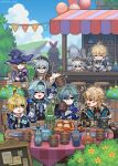  5boys 5girls ;) aether_(as_heaven_and_earth_are_made_anew)_(genshin_impact) aether_(genshin_impact) alcohol amber_(genshin_impact) aqua_hair arm_rest arm_up armor balloon barrel beer blonde_hair blue_eyes blue_hair bottle bracer bread breastplate brown_hair chair checkered_tablecloth closed_eyes closed_mouth coat cocktail_shaker commentary cup day drink english_commentary eula_(genshin_impact) facing_another fingerless_gloves flower flying_sweatdrops food gauntlets genshin_impact gloves green_eyes hair_between_eyes hair_intakes hairband halo hand_rest hand_up hands_up hat hat_flower height_difference highres holding holding_cocktail_shaker holding_cup hood hood_up lisa_(genshin_impact) lohen_(genshin_impact) long_hair looking_at_another mika_(genshin_impact) mountainous_horizon multicolored_eyes multicolored_hair multiple_boys multiple_girls noelle_(genshin_impact) official_alternate_costume on_chair one_eye_closed open_mouth outdoors outline paimon_(genshin_impact) pink_eyes pixel_art plate ppyok_1017 purple_flower purple_hat purple_rose razor_(genshin_impact) red_eyes rose scar scar_on_cheek scar_on_face short_hair shoulder_armor single_gauntlet single_glove sitting smile standing table tablecloth two-tone_eyes two-tone_hair unitard varka_(genshin_impact) white_outline witch_hat wooden_chair wooden_cup wooden_table 