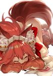  :3 animal_ears blush bottomless bow cat_day cat_hair_ornament closed_eyes commentary_request cursor fate/extra fate/grand_order fate_(series) fox_ears fox_tail frills gloves hair_bow hair_ornament leg_garter long_hair maid_headdress paw_gloves paw_shoes paws ponytail red_bow red_gloves shirabi shoes simple_background solo tail tamamo_(fate)_(all) tamamo_cat_(fate) top-down_bottom-up white_background wince 
