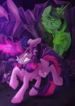  absurd_res angry bared_teeth chest_tuft crystal duo equid equine female feral fluffy friendship_is_magic glowing glowing_horn gums hasbro hi_res horn magic mammal my_little_pony mythological_creature mythological_equine mythology princess_cadance_(mlp) queen_chrysalis_(mlp) teeth telekinesis thunderball tuft twilight_sparkle_(mlp) unicorn winged_unicorn wings 
