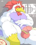  anthro avian beak bird bulge chicken clothing grandall_(artist) half-erect humanoid_penis male muscular penis solo thick_penis underwear 