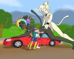  anthro balls big_penis car cat chiaro cum cum_covered duo erection eyes_closed feline garnnet hair humanoid_penis lion macro male male/male mammal messy micro multicolored_hair nude open_mouth penis precum purple_hair rainbow_hair scuro vehicle 