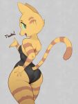 2026 3:4 4_fingers alternate_costume anthro bare_shoulders bent_arm big_butt big_ears big_eyes biped black_clothing black_eyebrows black_leotard breasts butt cheek_tuft clothed clothed_anthro clothed_female clothing curved_tail cutegraphite digital_drawing_(artwork) digital_media_(artwork) domestic_cat english_text eyebrows eyelashes facial_tuft fangs felid feline felis female fingers fran_(litterbox_comics) fur fur_tuft glistening glistening_eyes green_eyes green_sclera grey_background hand_on_butt hand_on_hip hand_on_own_butt hand_on_own_hip hi_res humanoid_hands iris leotard light_body light_fur light_markings litterbox_comics long_tail looking_at_viewer looking_back looking_back_at_viewer mammal markings mature_anthro mature_female medium_breasts open_mouth open_smile orange_body orange_breasts orange_ears orange_fur orange_markings orange_stripes orange_tail pink_nose pink_tongue pointy_ears portrait pose prick_ears pupils simple_background smile smiling_at_viewer snout solo standing striped_arms striped_body striped_fur striped_head striped_legs striped_markings striped_tail stripes tabby_cat tail tail_markings teeth text textured_background thick_thighs three-quarter_portrait three-quarter_view tongue tuft 