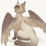  1:1 bangs bedroom_eyes brown_body brown_fur felid female feral fluffy fluffy_hair fluffy_tail fur gradient_body gradient_fur hair hi_res looking_at_viewer looking_back looking_back_at_viewer mammal multicolored_body multicolored_fur mythological_creature mythological_sphinx mythology narrowed_eyes rear_view seductive siamese_cat sitting smile solo spread_wings straight_bangs tail tan_body tan_fur tateoftot whiskers wings yellow_eyes 