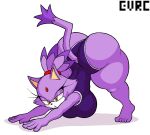 2026 accessory anthro artist_name ass_up big_breasts big_butt black_mouth black_nose blaze_the_cat breasts butt cel_shading clothing colored digital_media_(artwork) domestic_cat evrc eyelashes felid feline felis female forehead_gem gem hair hair_accessory hairband hi_res huge_butt leotard mammal open_mouth orange_eyes purple_body purple_clothing purple_ears purple_hair purple_leotard purple_tail red_gem red_hairband sega shaded simple_background solo sonic_the_hedgehog_(series) stretching tail tan_inner_ear text thick_thighs three-quarter_view white_background