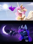  ambiguous_gender avian bat bird black_bars cosmic_hair day equine eyelashes eyes_closed feathered_wings feathers female friendship_is_magic group hair horn magnaluna mammal moon my_little_pony night outside pink_hair princess_celestia_(mlp) princess_luna_(mlp) sky smile star starry_sky sun winged_unicorn wings 