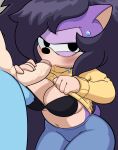  anthro balls big_breasts blush bodily_fluids bottomwear breasts clothed clothing clothing_lift dic_entertainment digital_media_(artwork) duo erection eulipotyphlan european_hedgehog fellatio female four-pundo fur genitals hair hedgehog hi_res licking_tip male male/female mammal navel oral oral_penetration penetration penile penis presenting purple_body purple_fur purple_hair queen_aleena_hedgehog sega sex shirt shirt_lift showing_chest sonic_the_hedgehog_(series) sonic_underground sweat sweatdrop tail tamers12345's_sonic_underground tongue topwear 