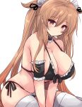  1girl absurdres bikini black_bikini black_choker breasts brown_eyes brown_hair choker commentary_request frilled_choker frills front-tie_bikini_top front-tie_top hair_flaps heterochromia highres hirune_(konekonelkk) kantai_collection large_breasts maid maid_bikini maid_headdress murasame_(kancolle) murasame_kai_ni_(kancolle) red_hair side-tie_bikini_bottom simple_background solo swimsuit thighhighs two_side_up unconventional_maid white_background white_thighhighs 