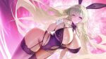  1girl ai-generated animal_ears artist_request azur_lane bare_shoulders blonde_hair blush bow breasts curvy fake_animal_ears green_hair huge_breasts lace_trim leotard long_hair looking_at_viewer napoli_(azur_lane) napoli_(dreamy_night)_(azur_lane) navel official_alternate_costume pink_eyes playboy_bunny purple_bow purple_leotard purple_thighhighs smile sweat thighhighs third-party_source very_long_hair wet 