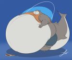 2025 anthro aquatic belly belly_overhang big_belly big_tail blue_bottomwear blue_clothing blue_shorts bottomwear chubby_cheeks clothed clothing crumbs fat_arms fatlouie fin fish food gills hand_on_belly hi_res huge_belly huge_tail hyper hyper_belly male moobs morbidly_obese morbidly_obese_anthro morbidly_obese_male neck_rolls obese obese_anthro obese_male orange_clothing orange_shirt orange_tank_top orange_topwear overweight overweight_anthro overweight_male plate shark shirt shorts signature simple_background solo standing tail tank_top topwear turin_montana