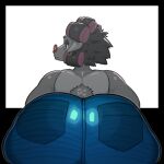  1:1 2026 anthro beware_the_shadowcatcher big_butt black_border blue_bottomwear blue_clothing blue_jeans blue_pants border bottomwear bovid butt butt_focus caprine clothing cotton_tail denim denim_bottomwear denim_clothing eyebrows female floppy_ears fur glistening glistening_butt gold_ear_ring grey_body grey_eyebrows grey_fur grey_hair hair hair_curlers half-closed_eyes hi_res huge_butt jeans leaning leaning_forward looking_aside mammal mature_anthro mature_female maude_(bts) mouth_closed narrowed_eyes nerobero0 pants pink_nose portrait rear_view red_eyes sheep shirt simple_background snout solo three-quarter_portrait topwear white_background white_clothing white_shirt white_topwear wrinkled_skin wrinkles zed_technician_games 