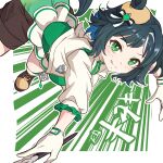  1girl animal_ears blush boots breasts brown_boots brown_shorts closed_mouth commentary_request ears_through_headwear gloves green_eyes green_hair green_vest hat highres horse_ears horse_girl horse_tail jacket kiseki_(miracle_author)_(umamusume) kiseki_(umamusume) looking_at_viewer multicolored_hair panch4989new short_hair shorts solo streaked_hair tail tongue tongue_out umamusume vest white_gloves white_jacket white_streaks yellow_hat 