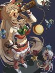  6+girls alternate_costume aqua_hair blonde_hair blush bottle breasts chain cirno closed_eyes commentary_request daiyousei drinking fangs flandre_scarlet giant giantess green_hair hat highres holding holding_bottle horns ibuki_suika kirisame_marisa koakuma leg_warmers long_hair mob_cap mozupoko multiple_girls open_mouth red_hair red_leg_warmers red_skirt shoes skirt standing tongue tongue_out touhou very_long_hair white_shoes 
