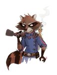  2016 anthro clothed clothing crayonbot flora_fauna fur groot guardians_of_the_galaxy gun male mammal marvel plant raccoon ranged_weapon rocket_raccoon simple_background weapon white_background 