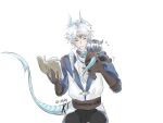  2boys aged_down amua690459 angert_(infinity_nikki) baggy_pants belt black_choker black_pants black_ribbon blue_eyes blue_hair blue_horns blue_scales blue_shirt blue_tail boots braid brown_belt brown_boots brown_gloves child chinese_commentary choker circlet climbing closed_mouth commentary_request cowboy_shot dragon_boy dragon_horns dragon_tail ear_piercing earrings from_behind gloves gold_circlet hoop_earrings horn_ornament horn_ribbon horns infinity_nikki jewelry knee_boots lifting_person lips long_sleeves looking_at_another male_focus meghill_(infinity_nikki) multiple_boys necklace nikki_(series) pants person_on_shoulder piercing pointy_ears ribbon shirt short_hair_with_long_locks side_braid signature simple_background single_braid tail tunic white_background white_hair white_tunic 