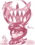  angry_scarfy bayonetta bayonetta_(cosplay) bayonetta_(series) bayonetta_2 copy_ability cosplay glasses highres kirby kirby_(series) lips marshu mole mole_under_mouth no_humans one-eyed scarfy sketch super_smash_bros. tumblr_username 