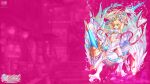  1girl ankle_wings armor armpits arms_up baizu_(guszx) bare_shoulders breasts clothing_cutout dragon flower full_body gauntlets greaves hair_intakes highres holding holding_above_head holding_polearm holding_weapon lance large_breasts leotard lips long_hair navel navel_cutout official_art official_wallpaper open_mouth overhead_swing petals pink_background pink_flower polearm riding riding_dragon rose rose_petals serious shironeko_project sierra_(shironeko_project) simple_background solo stomach_cutout teeth thighhighs thighs tsurime upper_teeth_only v-shaped_eyebrows weapon white_dragon winged_boots wings 