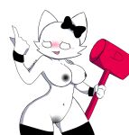 2026 accesory anthro areola big_breasts black_accessory black_areola black_bow_tie black_bracelet black_clothing black_legwear black_nipples black_vulva blush bow_tie bracelet breasts claws clothing colored domestic_cat felid feline felis female fur genitals hammer hi_res jewelry katmin_(pursuitcore) legwear lolcat_(species) mammal nipples no_pupils open_mouth open_smile pinup pose pursuitcore smile solo standing tools vulva white_body white_eyes white_fur wide_hips yuizam