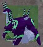 absurd_res anthro arceus_tummy balls big_balls big_butt blush butt cock_vore duo endosoma feral generation_5_pokemon genitals hi_res huge_balls lagomorph leporid male male/male mammal multicolored_body nintendo onomatopoeia penile penis pokemon pokemon_(species) rabbit raised_leg rear_view safe_vore scolipede simple_background smile soft_vore sound_effects tail text vore