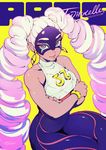  arms_(game) bracelet character_name crossed_arms dark_skin drill_hair earrings eyelashes fishine highres jewelry looking_at_viewer mask smile solo twin_drills twintails twintelle_(arms) 