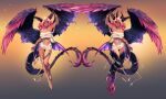  1girl ankh bandages black_sclera breasts cleavage closed_mouth colored_sclera crescent_ornament dark-skinned_female dark_skin dragon_ears dragon_girl dragon_horns facial_mark full_body harpy heart heart_facial_mark henrie_(henriehour) highres horns indie_virtual_youtuber large_breasts legs long_hair looking_at_viewer monster_girl multiple_horns multiple_views naked_bandage navel open_mouth pink_hair purple_wings star_ornament tail tail_ornament talons thighs trickywi virtual_youtuber wings yellow_eyes 
