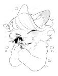  1boy 1girl absurdres animal_hands blush body_fur cat_girl closed_eyes cocri commentary_request fangs furry furry_female furry_with_non-furry greyscale hetero highres interspecies koharu_(cocri) licking_another's_hair mini_person miniboy monochrome original princess_koyuki_(cocri) simple_background tongue tongue_out upper_body whiskers white_background 