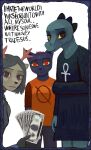 absurd_res ankh anthro bea_santello black_body black_clothing black_dress black_fur black_nose bottomwear brown_eyes clothing deer deltarune dess_holiday dress eyelashes felid feline female fur green_body green_scales grey_body grey_clothing grey_eyes grey_fur grey_hair grey_shirt grey_t-shirt grey_topwear group hair hi_res horn looking_at_viewer looking_confused mae_borowski mammal manicure money night_in_the_woods orange_clothing pants red_eyes red_nose scales scalie shirt simple_background sipoocha t-shirt text topwear trio undertale_(series) white_background