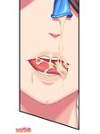  aida_takanobu amagamido black_hair chin close-up condom cosplay cum cum_in_mouth cumdrip face gokkun haru_(amagamido) haruna_(kantai_collection) haruna_(kantai_collection)_(cosplay) highres kantai_collection lips mouth open_mouth solo tongue tongue_out used_condom 