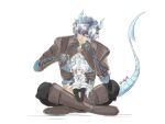  2boys aged_down amua690459 angert_(infinity_nikki) armor black_pants blue_eyes blue_hair blue_horns blue_scales blue_shirt blue_skin book boots brown_boots brown_gloves brown_shrug child chinese_commentary circlet closed_mouth collared_vest colored_extremities colored_skin commentary_request crescent crescent_necklace crop_top cross-laced_armwear crossed_ankles downturned_eyes dragon_boy dragon_horns dragon_tail fingerless_gloves full_body gloves gold_circlet hand_on_own_cheek hand_on_own_face high_collar holding holding_book horns infinity_nikki jewelry knee_boots long_sleeves looking_at_another male_focus meghill_(infinity_nikki) midriff multiple_boys necklace nikki_(series) open_book pants parted_bangs pauldrons pointy_ears reading shadow shirt short_hair_with_long_locks shoulder_armor shrug_(clothing) signature simple_background sitting sitting_on_lap sitting_on_person smile tail tan twirling_hair vest white_background white_hair white_vest 