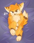 anthro brown_body brown_eyebrows brown_eyes brown_fur brown_stripes canid canine ear_stripes esti_(esti_esti_esti) esti_esti_esti eyebrows female fox fur hair hi_res looking_at_viewer mammal narrowed_eyes orange_body orange_fur orange_hair purple_background simple_background smile smirk solo stripes