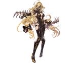 blonde_hair bodysuit boots bow breasts center_opening claw_(weapon) cleavage curly_hair full_body gloves granblue_fantasy grey_eyes high_heel_boots high_heels long_hair low_twintails mask medium_breasts minaba_hideo predator_(granblue_fantasy) solo transparent_background twintails weapon 