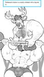  anthro antlers armpits balls biceps body_hair bulge cervine chest_hair clothed clothing cum_through_clothing deer duo equine erection fur hair horn horse kihu male mammal muscular muscular_male nipple_piercing nipples pecs penis piercing shirt simple_background tank_top topless 